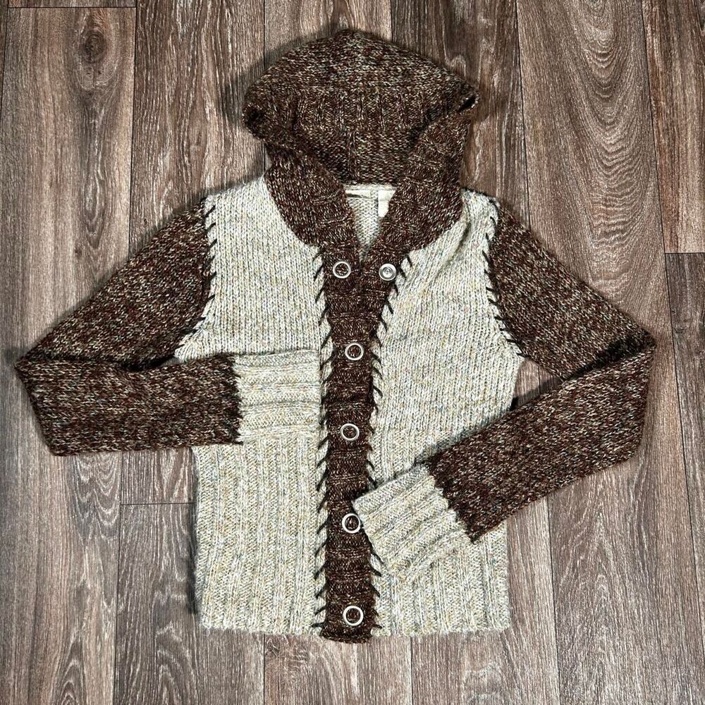 Vintage Y2K BKE Patchwork Knit Hooded Cardigan fairy grunge whimsygoth bohemian